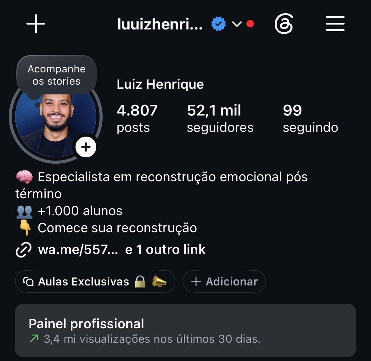 Perfil de Luiz Henrique no Instagram